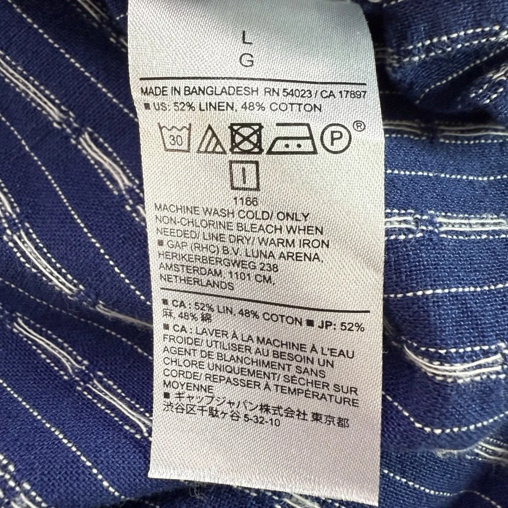 Banana Republic Linen Shirt Mens L Blue Stripe Untucked Fit Button Up Casual